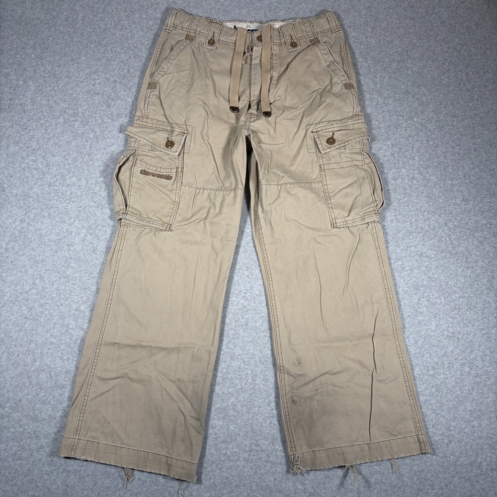 Vintage Abercrombie & Fitch Cargo Pants Womens 16 (Fits 30x28) Beige Wide Leg